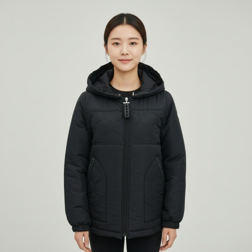 엄마옷 조이마담 J3392 패턴 스트링 후드 패딩 점퍼 중년여성의류 - 메인 이미지