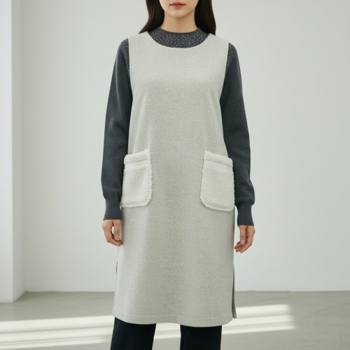 엄마옷 조이마담 J3391 더블포켓 롱조끼 나시 원피스 중년여성의류 - 상품 이미지