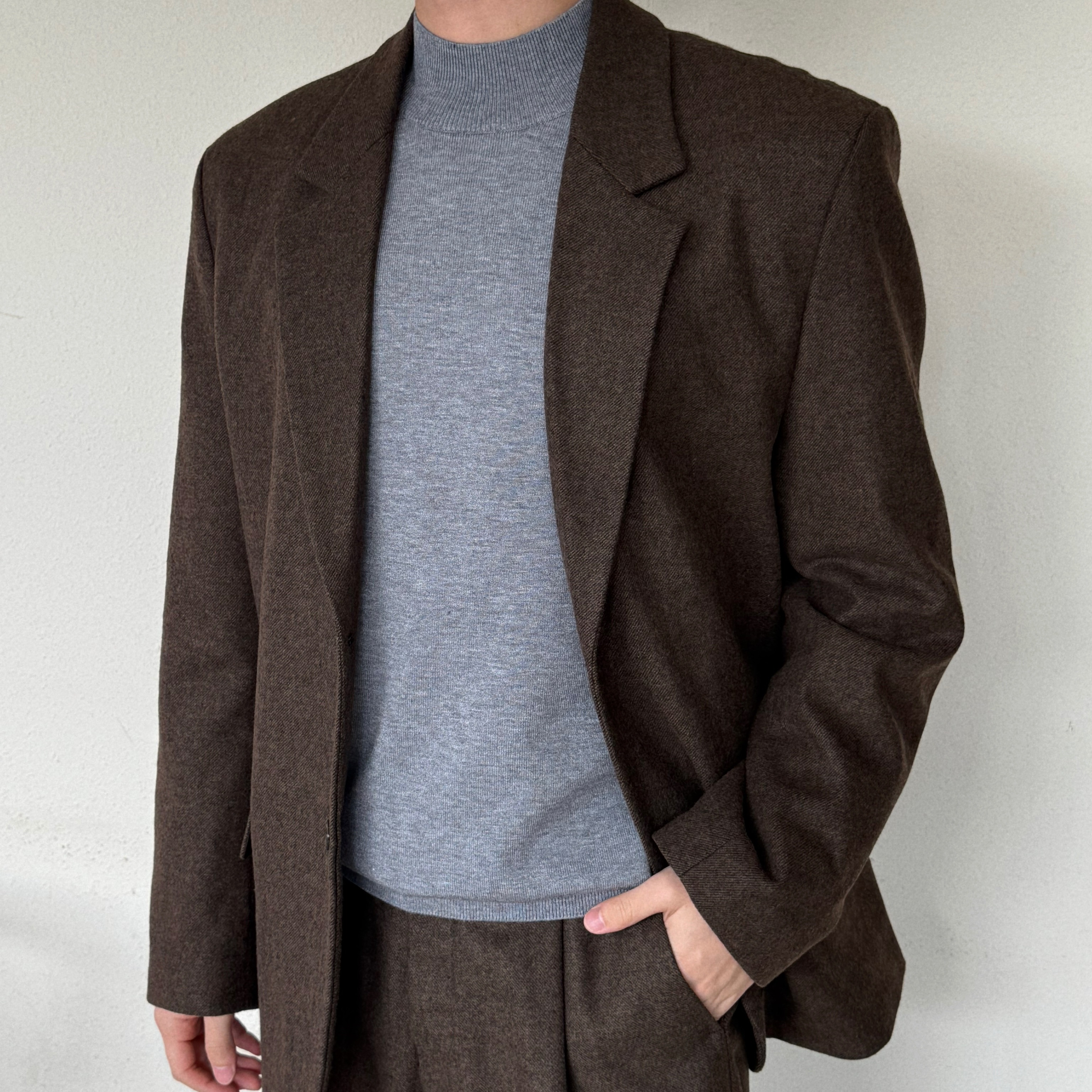 (남녀공용) 윈터 프리미엄 울 루즈 블레이저 자켓 / 겨울 결혼 하객 정장 셋업 수트 - 상세 이미지 2
