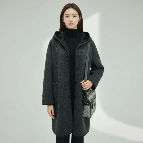 엄마옷 조이마담 J3395 더블포켓 밍크퍼 후드 코트 중년여성의류 - 상품 이미지