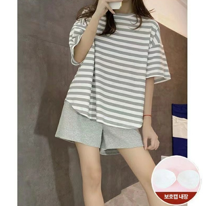 보호캡 내장 단가라 반팔 잠옷 세트 속옷내장 - 상세 이미지 2