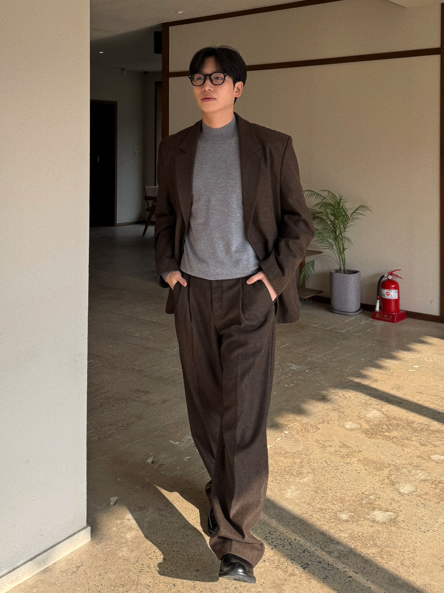 (남녀공용) 윈터 프리미엄 울 루즈 블레이저 자켓 / 겨울 결혼 하객 정장 셋업 수트 - 상세 이미지 5