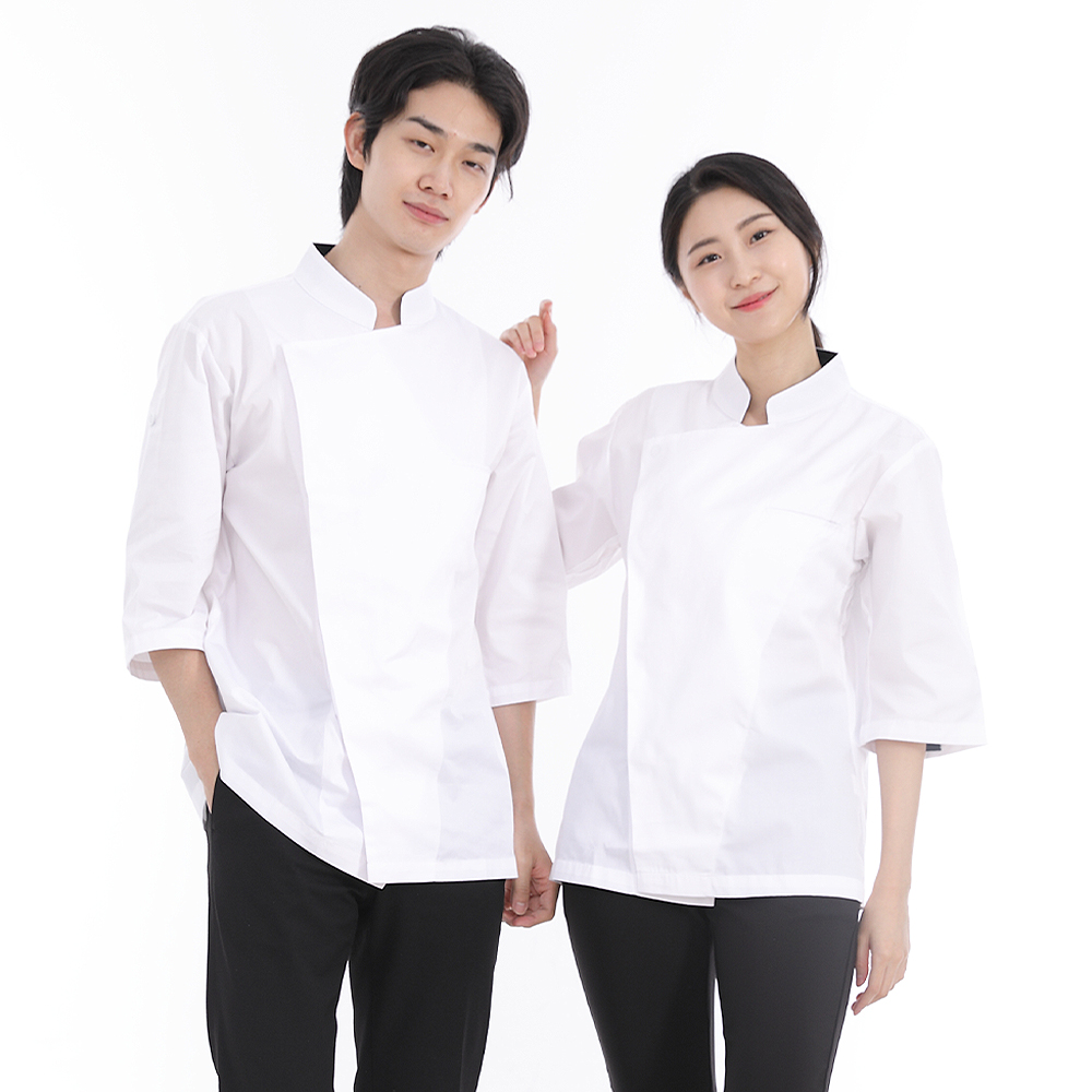 (2color)크로스넥 속단추 칠부조리복 롤업조리복 세프복 주방유니폼 - 상세 이미지 5