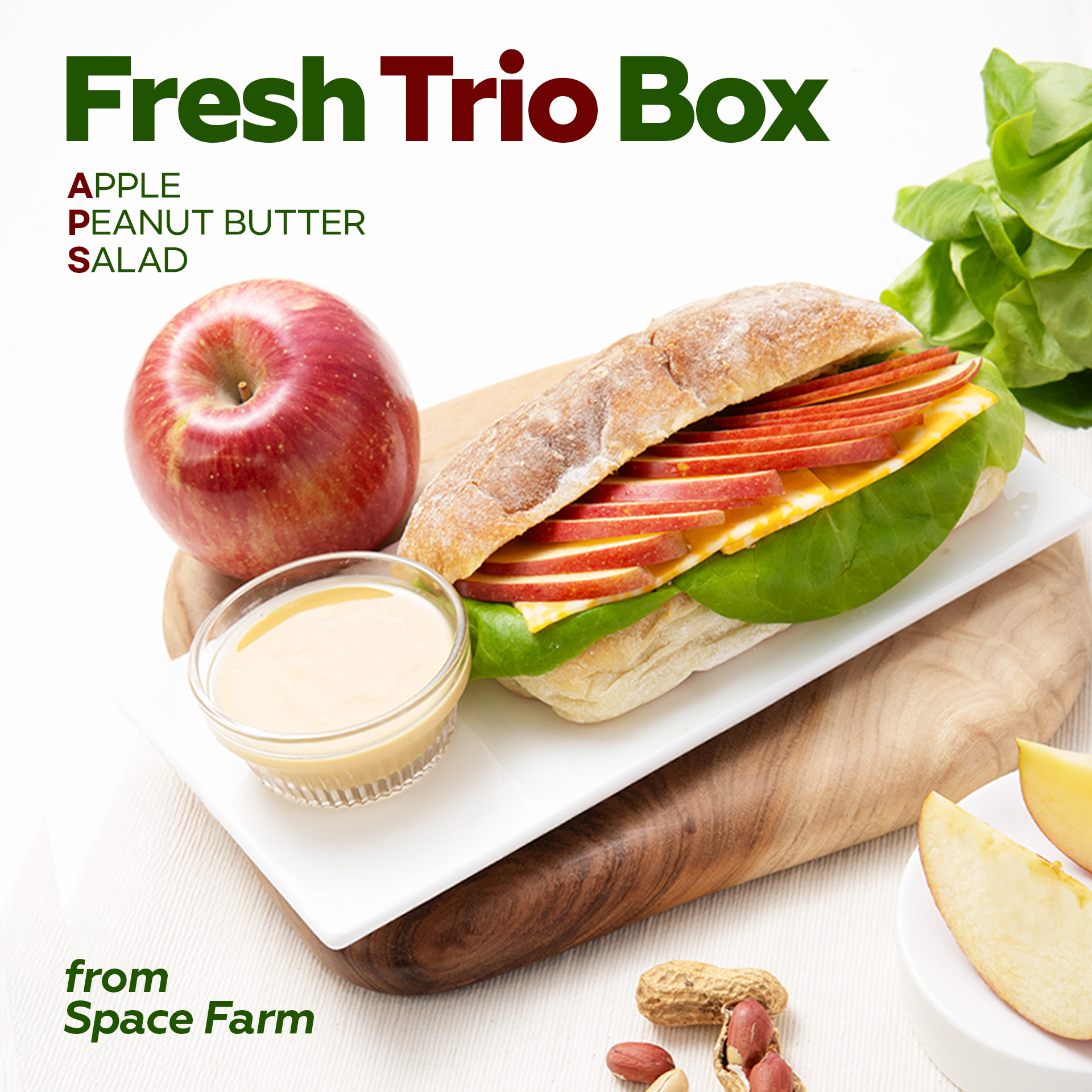 총각네 Fresh trio 샐러드박스 (부사사과 3개+땅콩버터1박스+버터헤드) - 상품 이미지