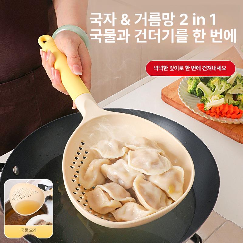 대형 주방용 뜰채 겸용 거름망 스키머 고온 내열 면 국물 분리 만두 찜기 국자 1개 - 상세 이미지 2