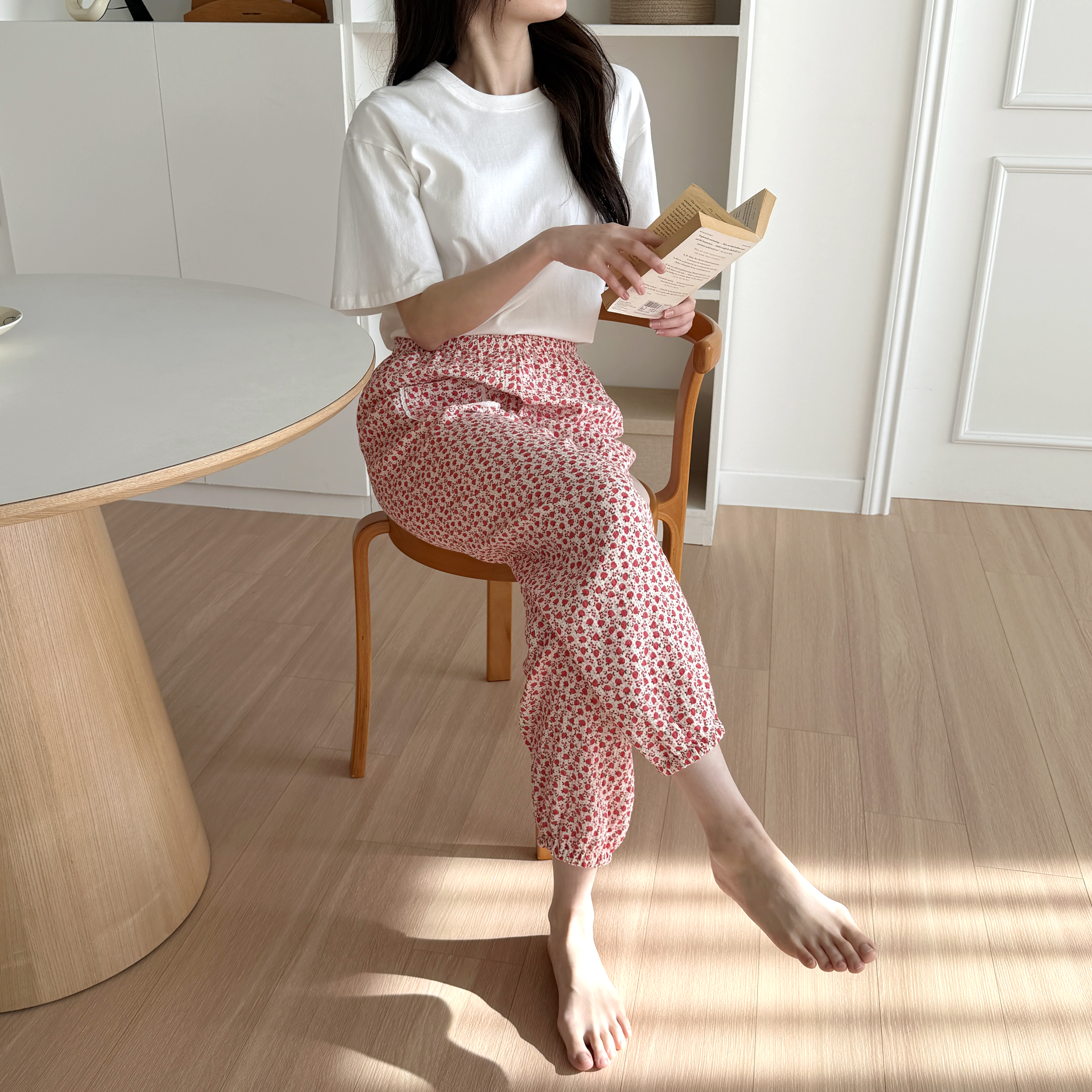 국산 면100잠옷 요루면 순면파자마바지 3중거즈 꽃무늬 잠옷 - 상세 이미지 5