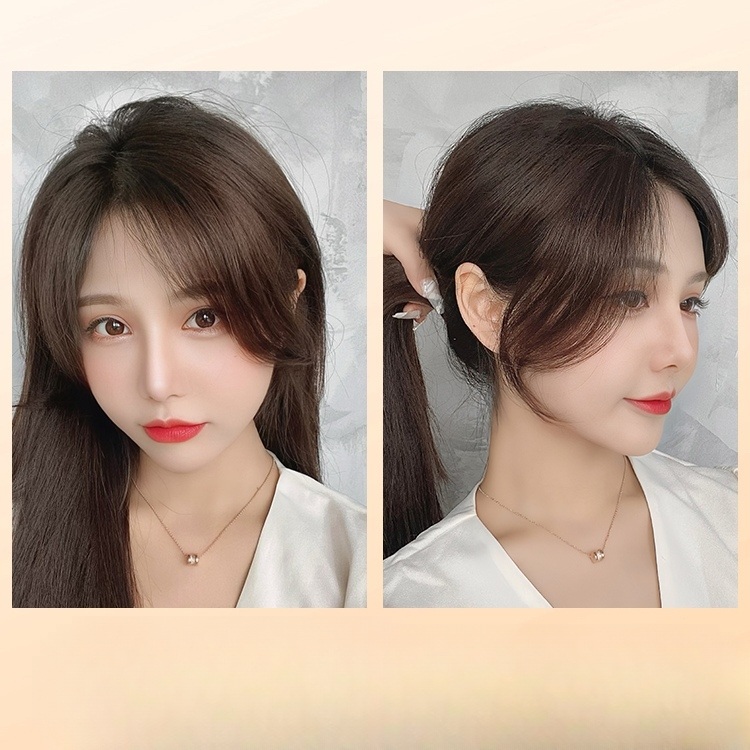 인모 싸이드뱅 자연스러운 웨이브핏 앞머리 헤어피스 손쉬운 스타일링 숱보강 2피스 - 상세 이미지 3
