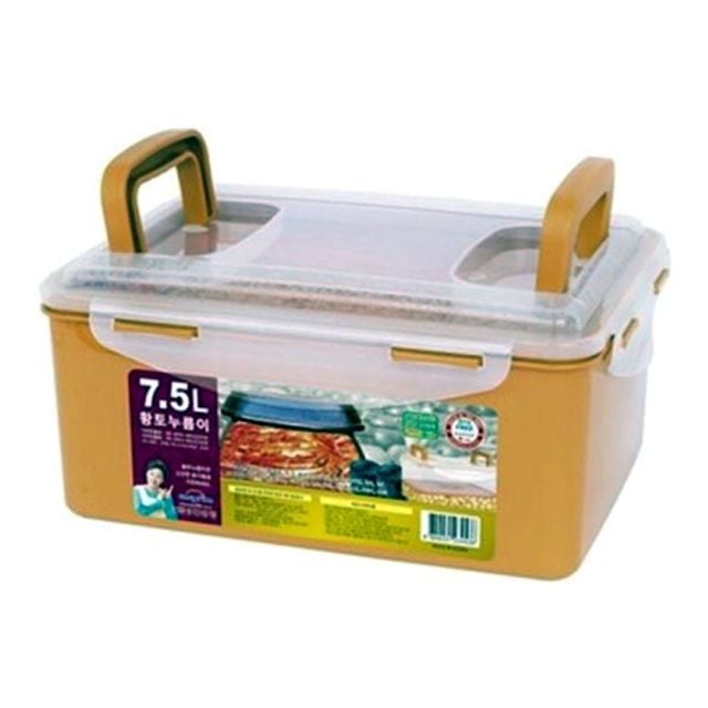 7.5L 위생 누름이 투핸들 김장보관용기 밀폐용기 황토 - 상품 이미지
