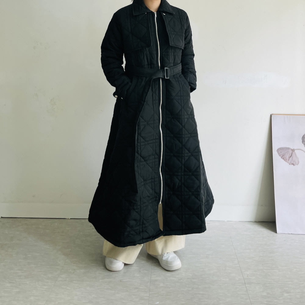 여성롱패딩 벨트패딩 웰론 퀼팅 누빔 벨티드 겨울 점퍼 아우터 - 상세 이미지 2