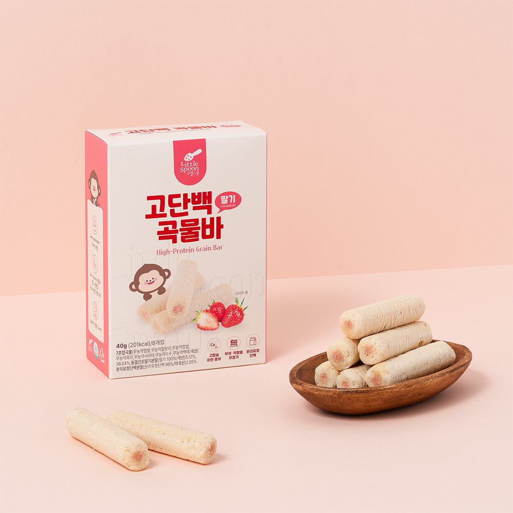 리틀스푼 고단백 곡물바 아기 유아 곡물 과자 어린이 간식 딸기 블루베리 - 상세 이미지 2