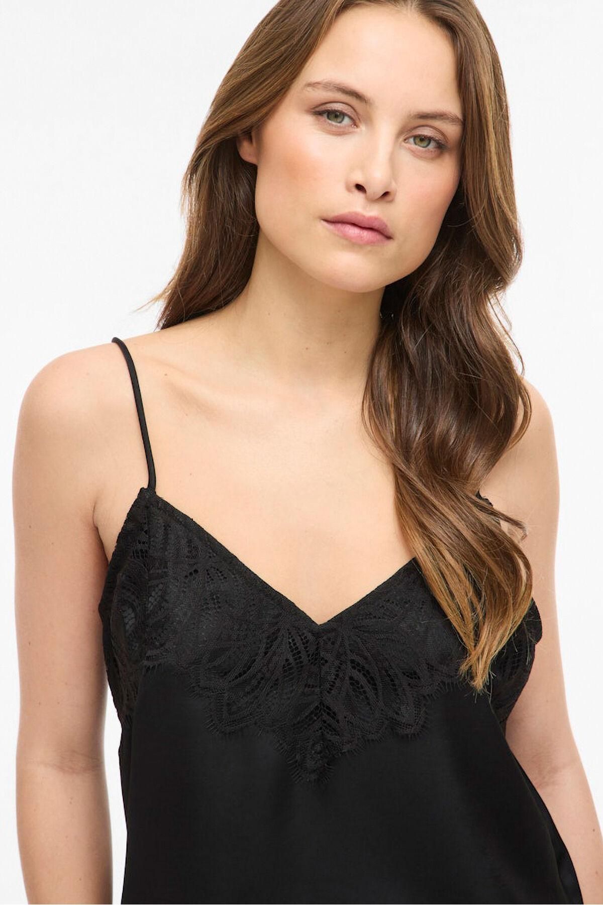 빌라 새틴 레이스 캐미솔 탑 블랙 7093286 NEGRO - 상세 이미지 3