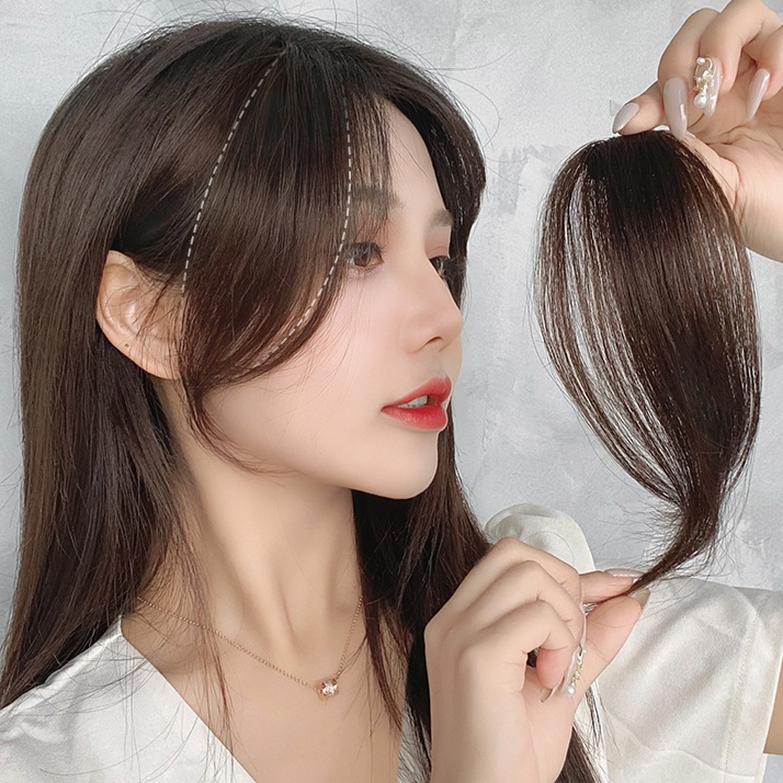 인모 싸이드뱅 자연스러운 웨이브핏 앞머리 헤어피스 손쉬운 스타일링 숱보강 2피스 - 상품 이미지