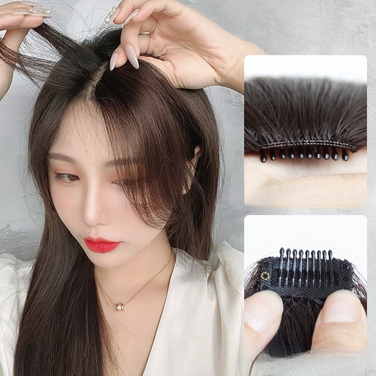 인모 싸이드뱅 자연스러운 웨이브핏 앞머리 헤어피스 손쉬운 스타일링 숱보강 2피스 - 상세 이미지 2