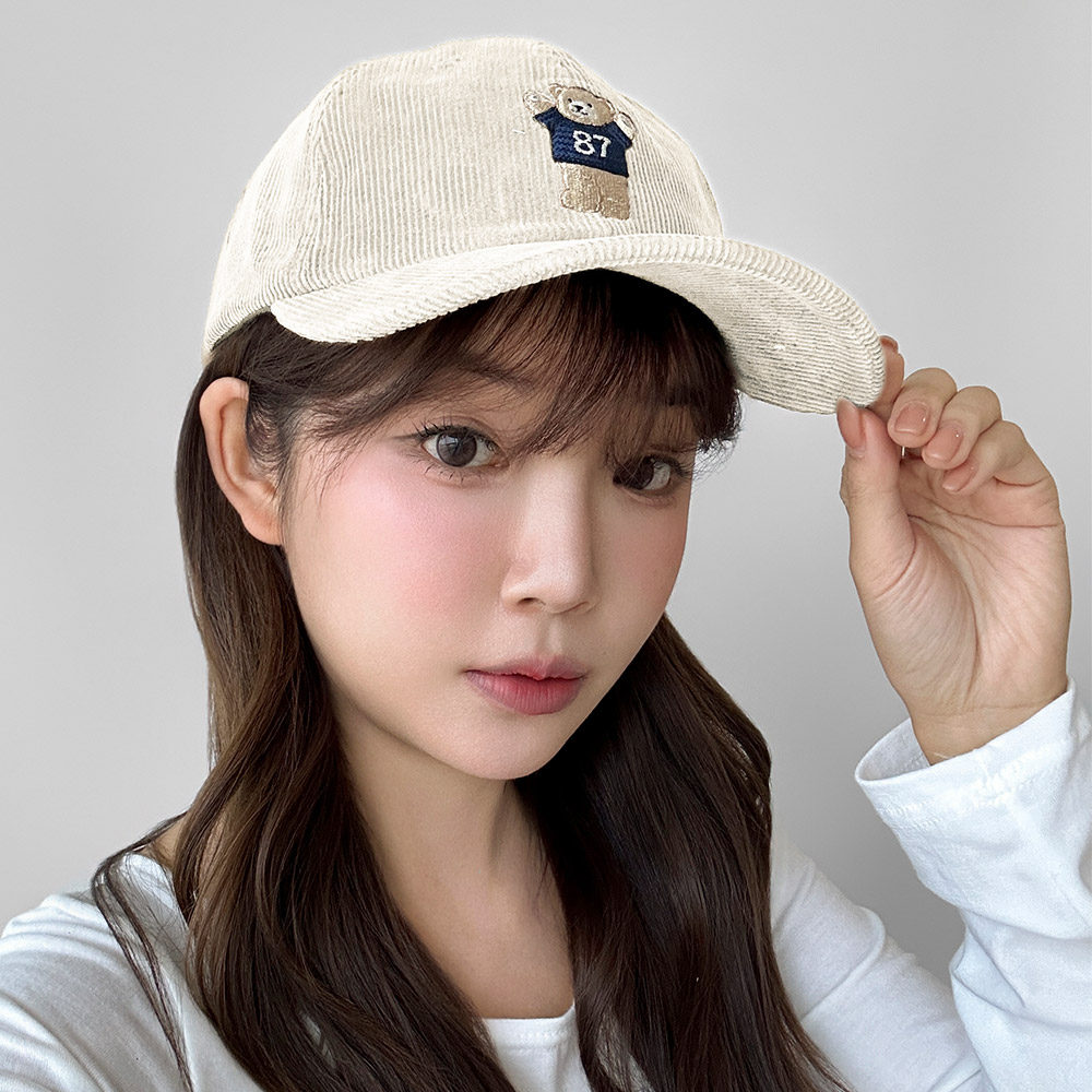 골덴 87 스탠딩 베어 볼캡 가을 겨울 남녀 공용 야구모자 - 상세 이미지 3