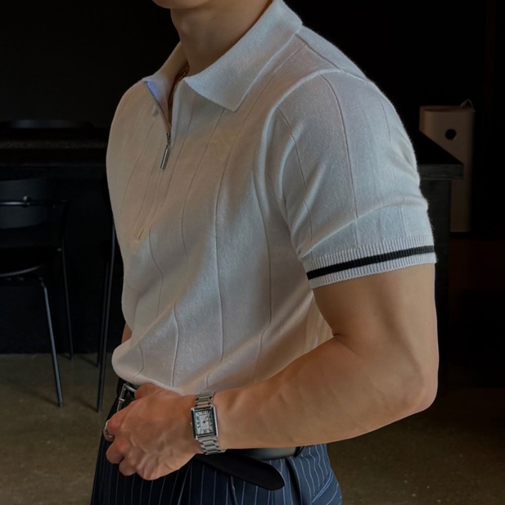 아웃핏 남자 지로콜로 린넨 카라 니트티 2colors 머슬핏 - 상세 이미지 3