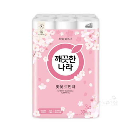 울언니추천샵 깨끗한나라 3겹 데코 벚꽃 로맨틱 화장지 30롤X27M 롤화장지 화장실화장지 롤티슈 두루마리휴지 롤휴지