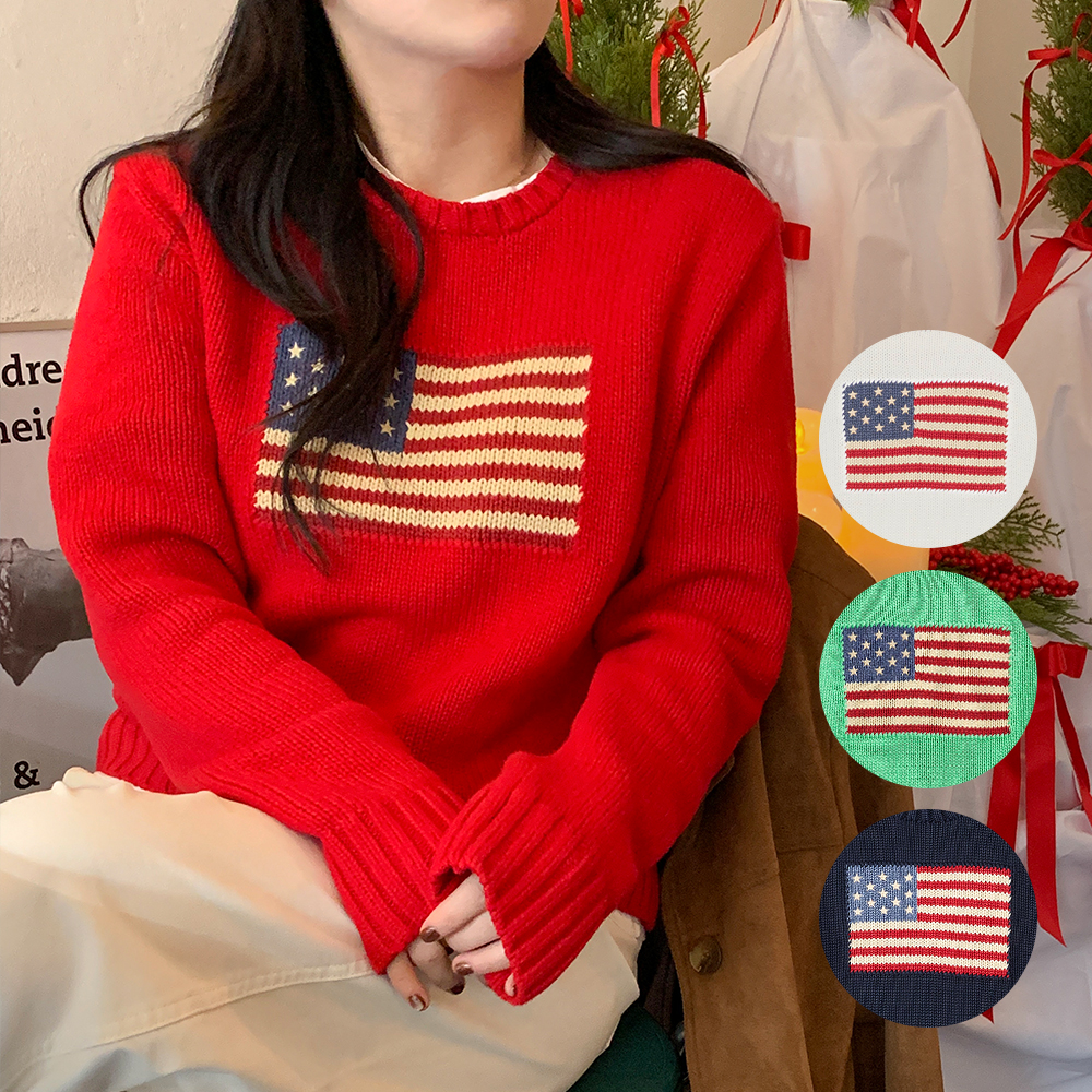 폴로 랄프로렌 성조기 니트 보이즈 플래그 여성 코튼 스웨터 제품 이미지