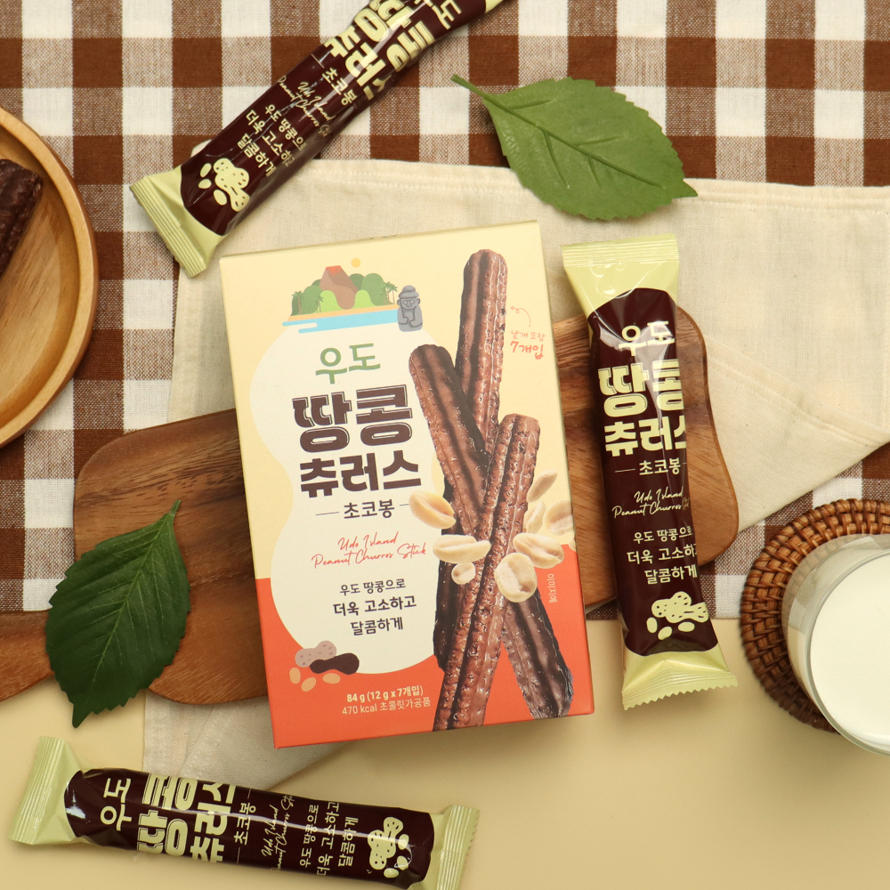 제주 우도땅콩 츄러스 초코봉 7개입 과자 제주도기념품 간식 - 상품 이미지