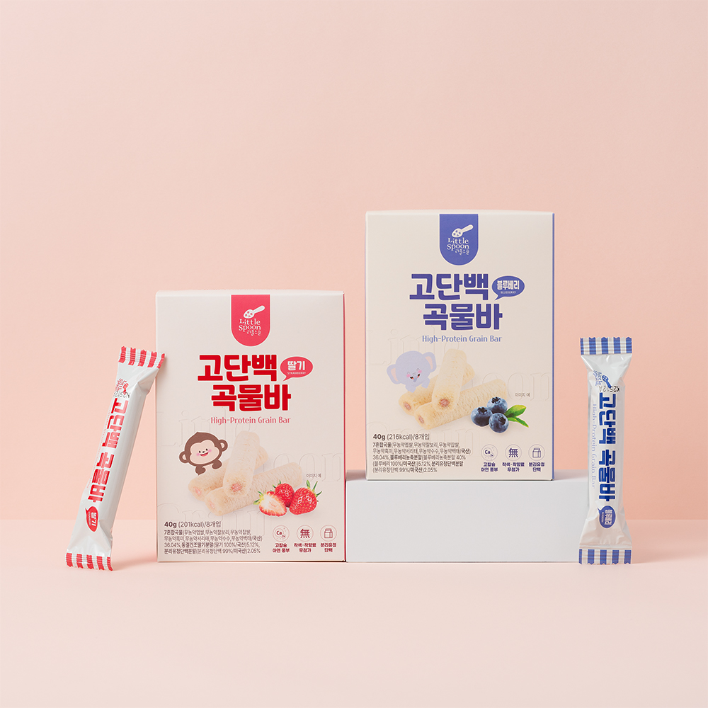 리틀스푼 고단백 곡물바 아기 유아 곡물 과자 어린이 간식 10박스 딸기 블루베리 - 상세 이미지 2