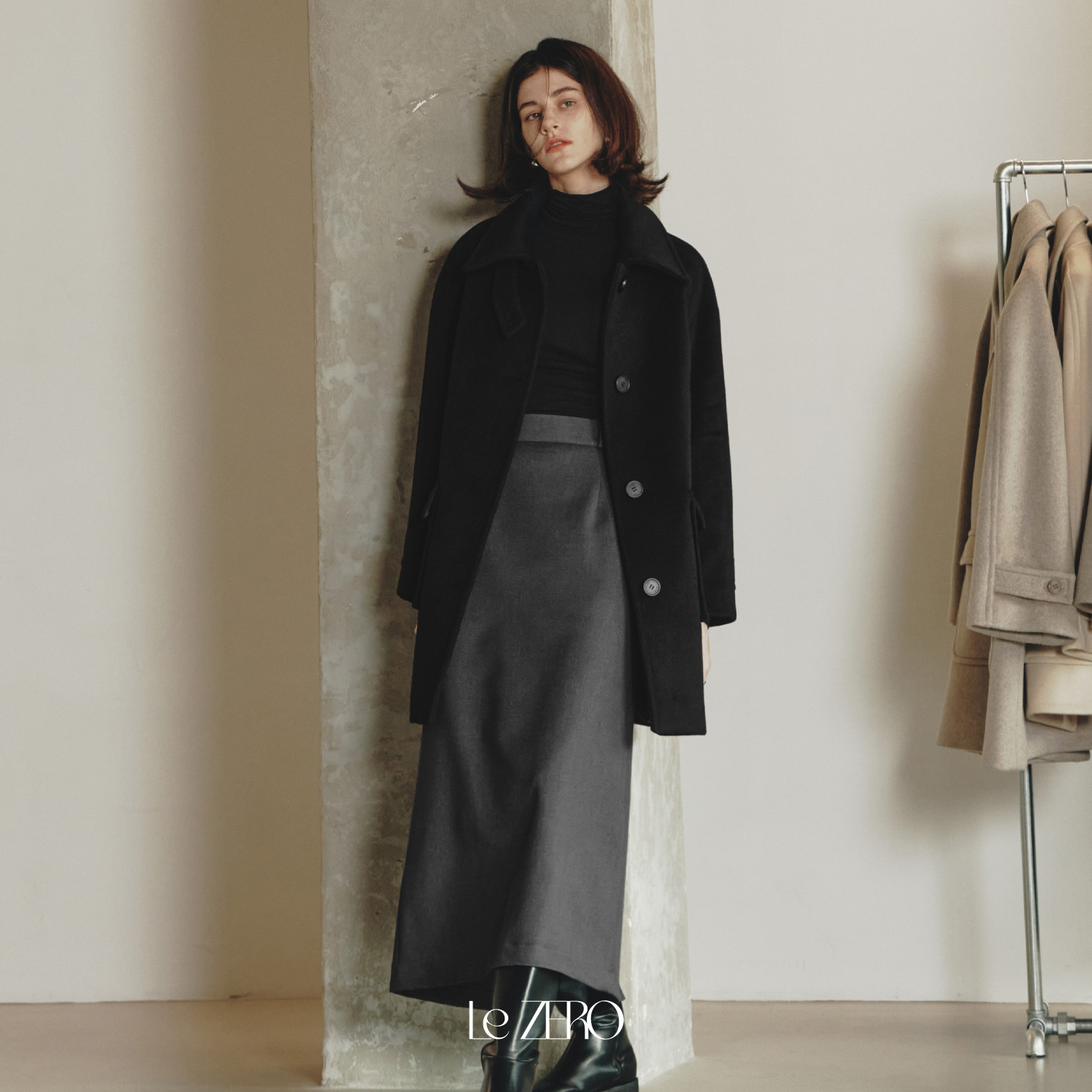 [제로스트릿]르제로 캐시미어 하이넥 코트 LeZERO CASHMERE HIGH NECK COAT / BLACK - 상세 이미지 2