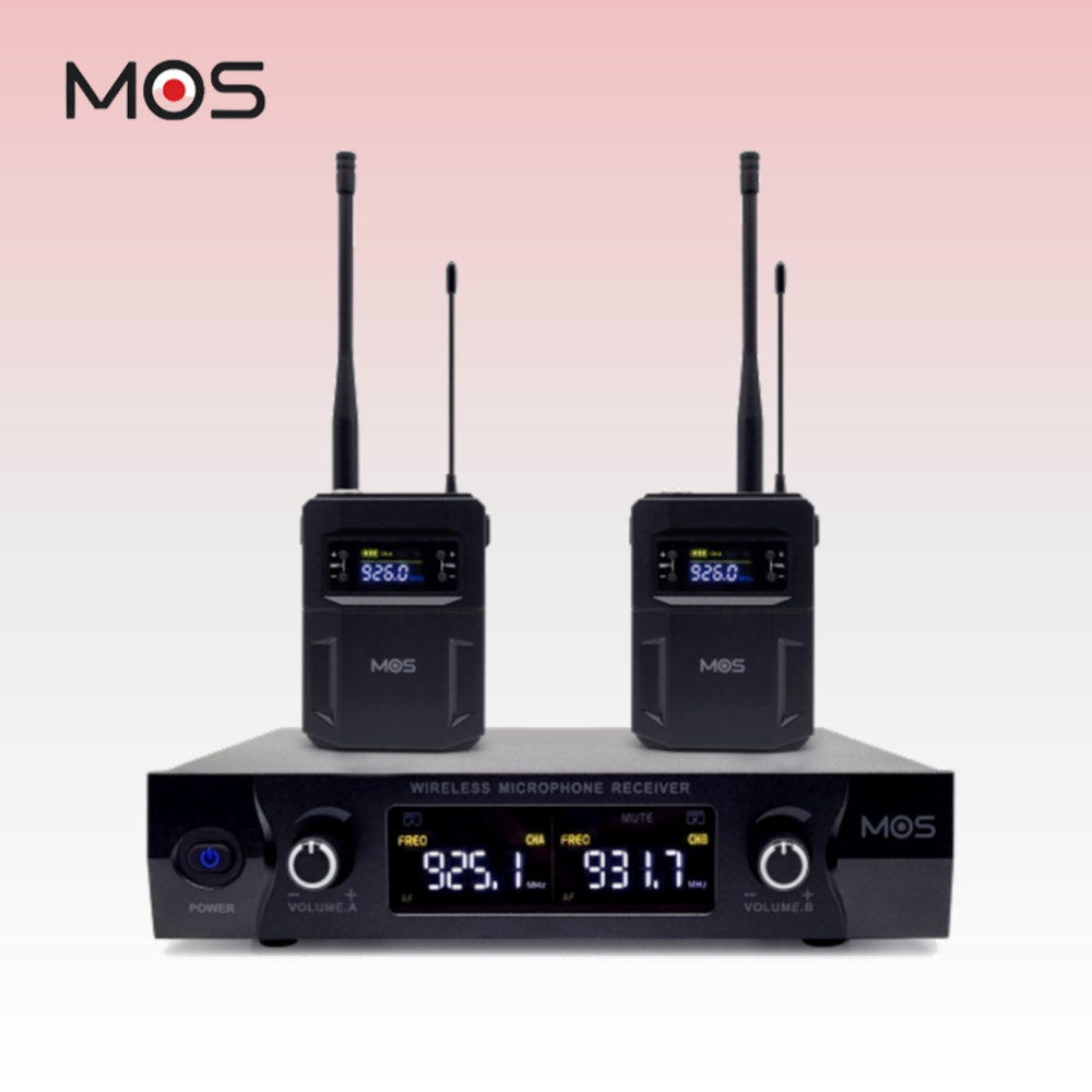 모스 MOS MC-820BB 2채널 무선마이크 세트 벨트팩마이크 고성능 음질 교회 행사 - 상품 이미지