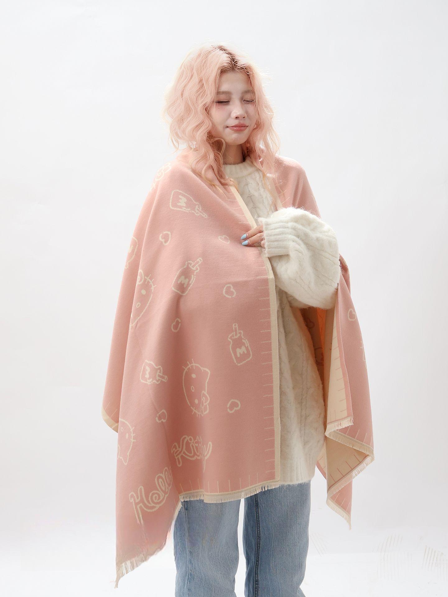 헬로 키티 양면 스카프 숄 마후라 머플러 산리오 블랙 테두리 - 상세 이미지 3