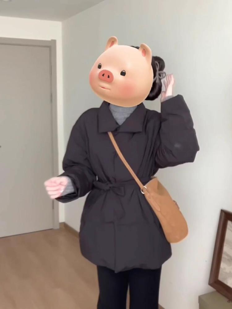 여성반패딩 트렌치구스다운 벨트 중기장 롱패딩 블랙 S - 상세 이미지 3