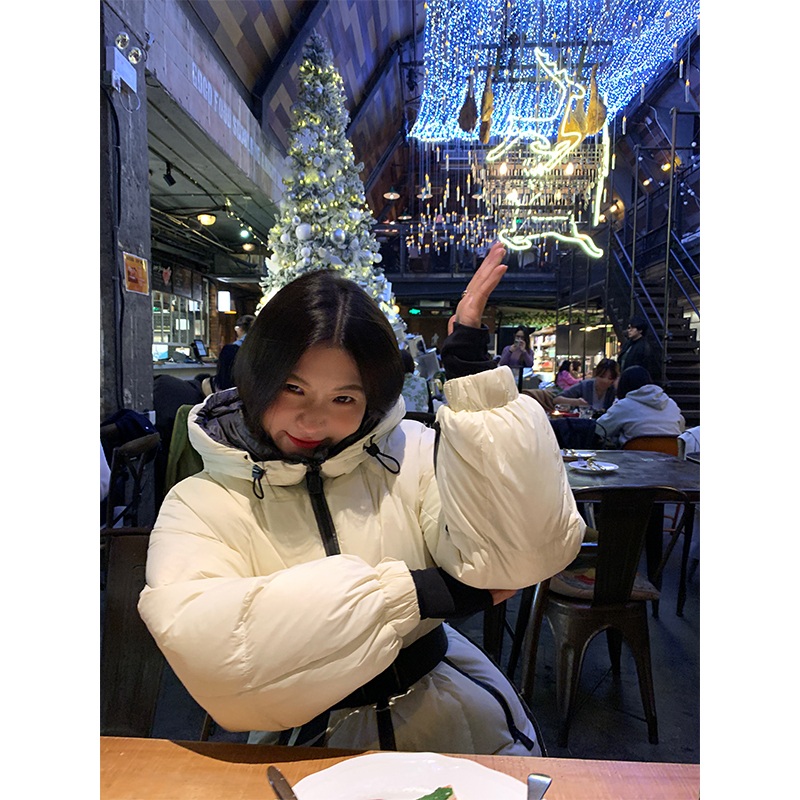 오리털90 벨트 하프후드패딩점퍼 코트같은 세련 여성스러운 고급 예쁜 디자인 화이트 - 상세 이미지 4