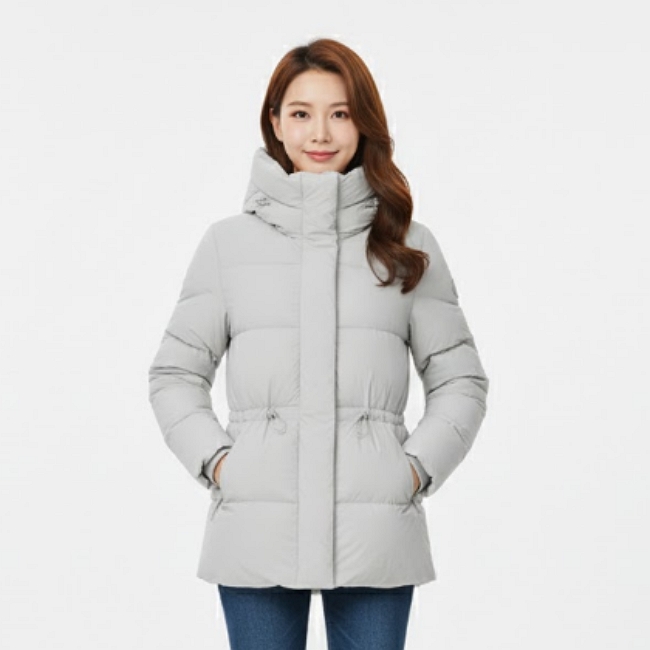 블랙야크 여성 겨울 아웃도어 퍼텍스 허리스트링 퀀텀 구스다운 패딩점퍼 아이보리, 100 - 상품 이미지