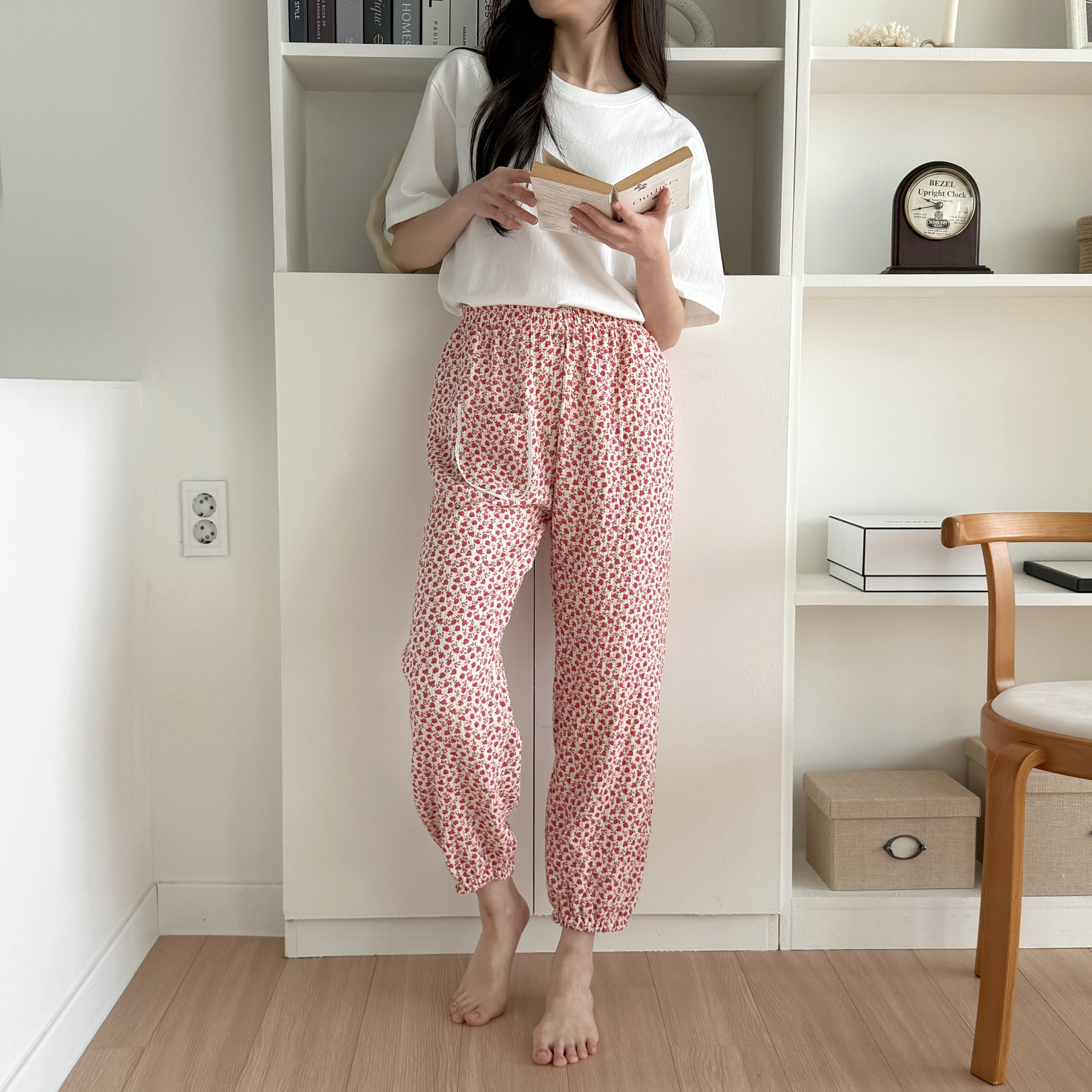 국산 면100잠옷 요루면 순면파자마바지 3중거즈 꽃무늬 잠옷 - 상세 이미지 3