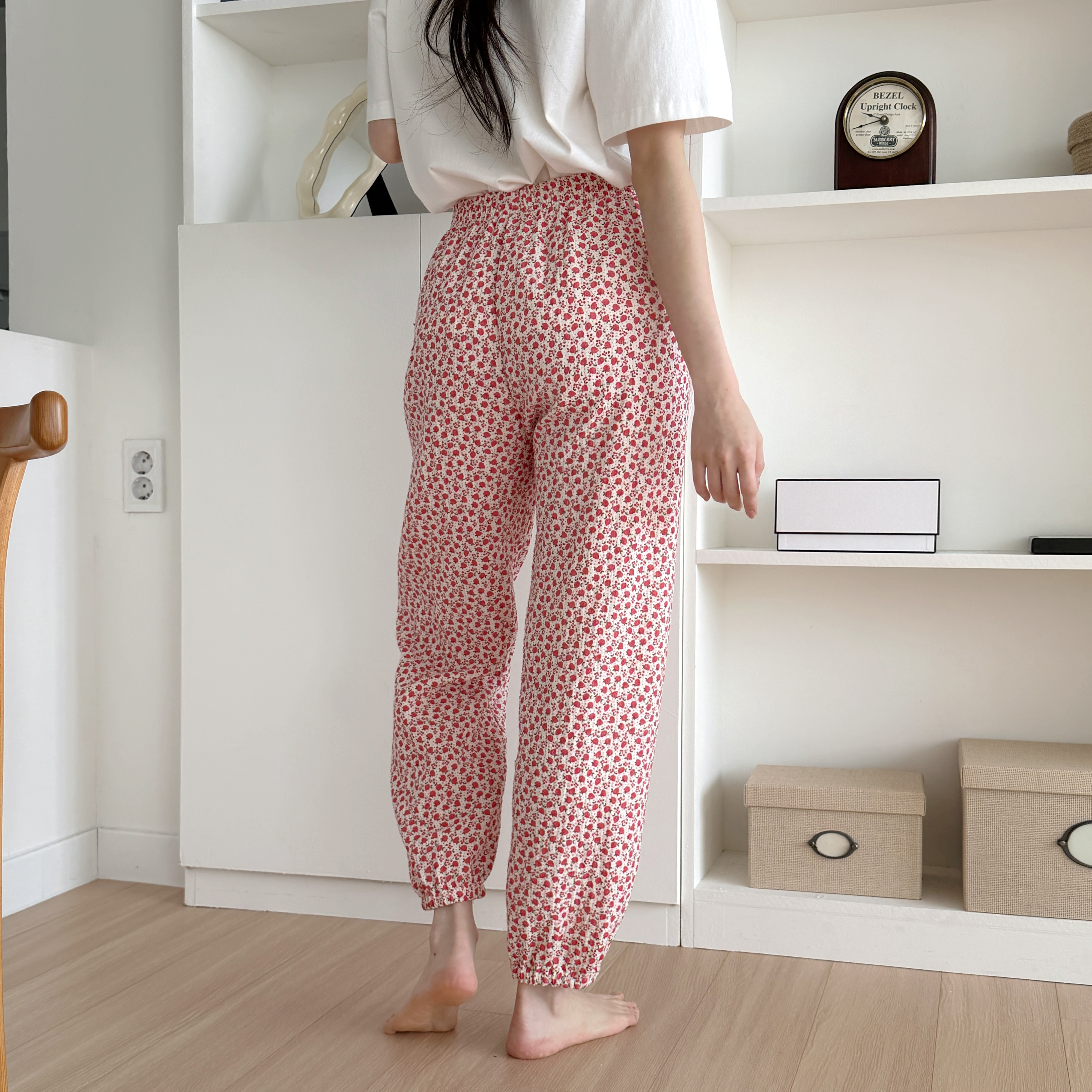 국산 면100잠옷 요루면 순면파자마바지 3중거즈 꽃무늬 잠옷 - 상세 이미지 4