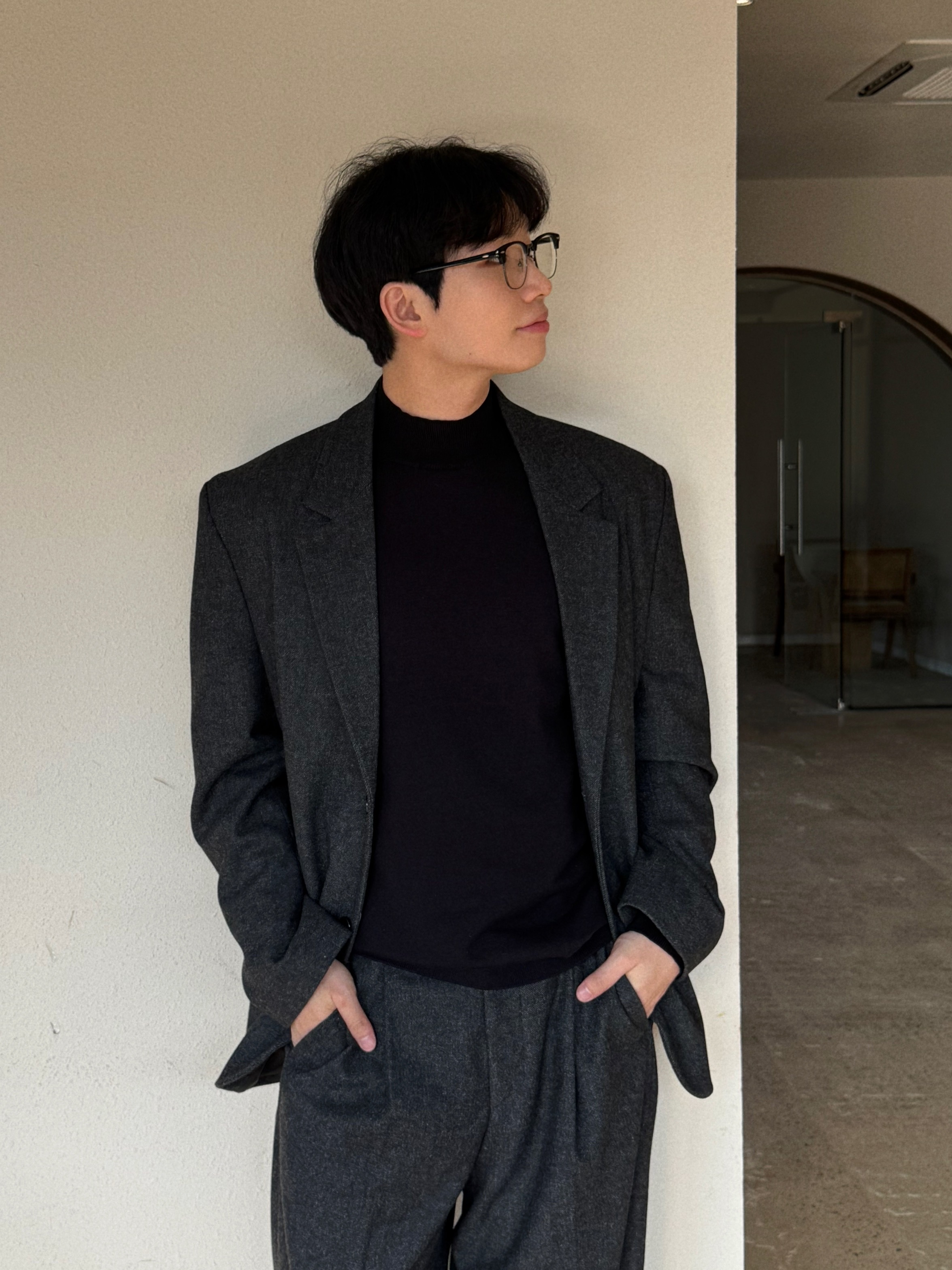 (남녀공용) 윈터 프리미엄 울 루즈 블레이저 자켓 / 겨울 결혼 하객 정장 셋업 수트 - 상품 이미지