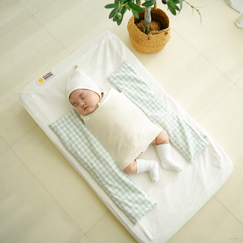 머미쿨쿨 크롭 좁쌀이불 아기태열이불 모로반사 방지 신생아 출산선물 옆잠베개 베이지첵첵