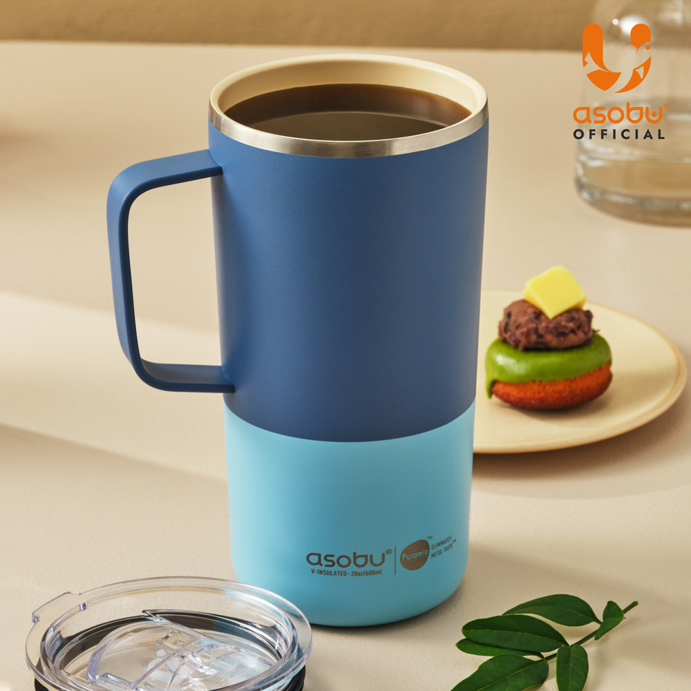 아소부 세라믹코팅 스텐 보온보냉 퓨라믹 타워 머그컵 600ml, 파스텔블루 - 상세 이미지 2
