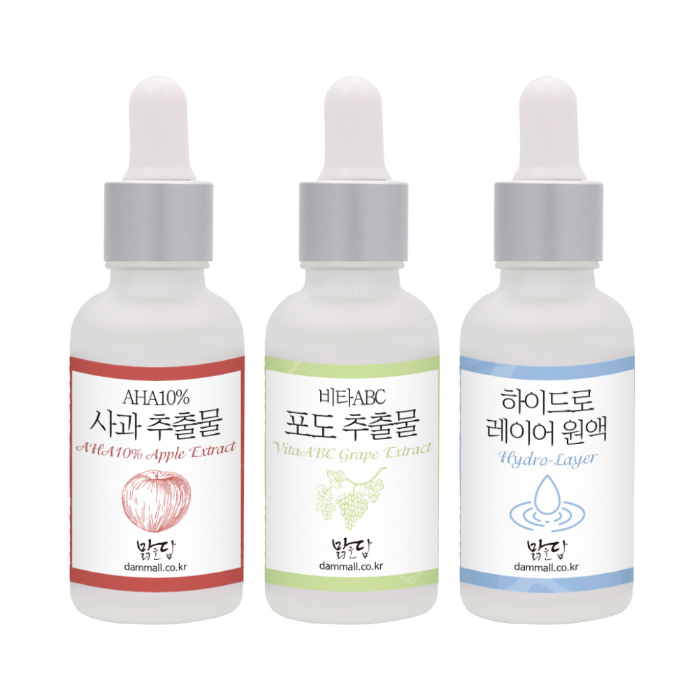 맑을담 특허원료 3종세트 30ml (사과추출물+포도추출물+하이드로 레이어) 각질 톤업 수분 - 상품 이미지
