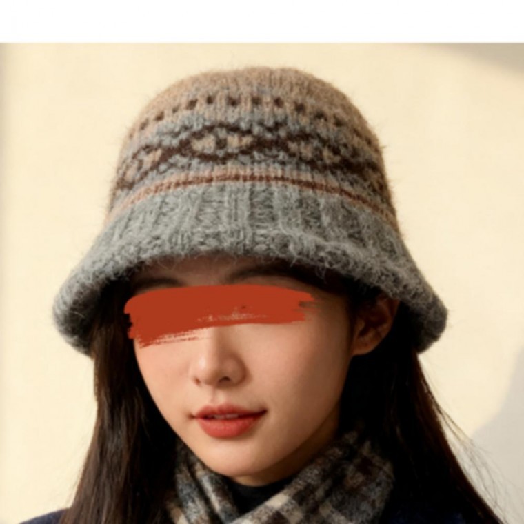 앙고라모자 털모자 아가일 노르딕 겨울 방한 버킷햇 벙거지 여성 - 상품 이미지