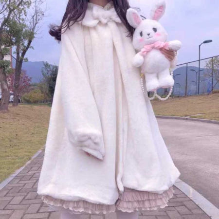 인조퍼코트 귀여운 일본옷 털망토 소녀 토끼귀 겨울 로리타 제품 제품 파손 불량 시 100 환불