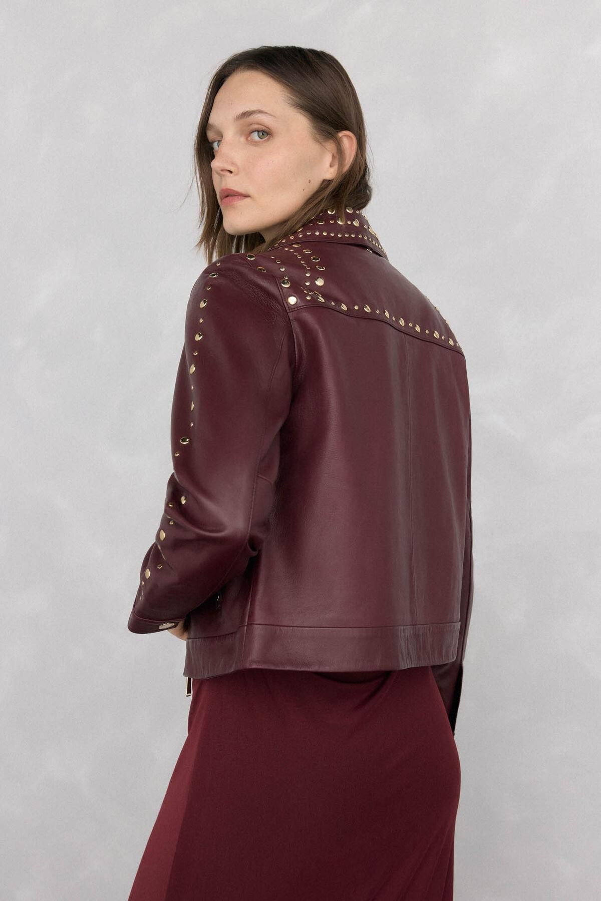 페드로 델 이에로 스터드 버건디 레더 자켓 5492126 CORAL - 상세 이미지 5