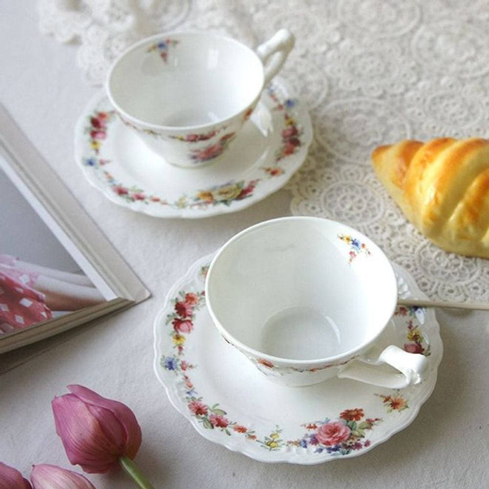 본차이나 도자기 커피잔 2인 1세트 로즈 - 상품 이미지