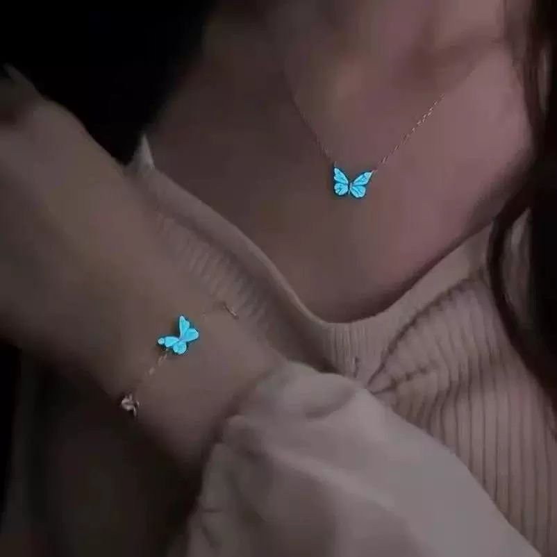야광 나비 블루 발광 여성용 팔찌 오로라 체인 나이트 글로우 버터플라이 목걸이 - 상세 이미지 2
