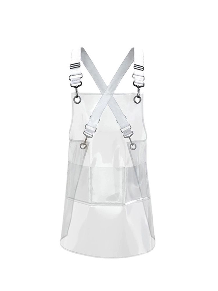 미용사 투명 앞치마 비닐앞치마 커피숍 미용실 애견미용 TPU 투명+화이트 스트랩 60cm - 상품 이미지
