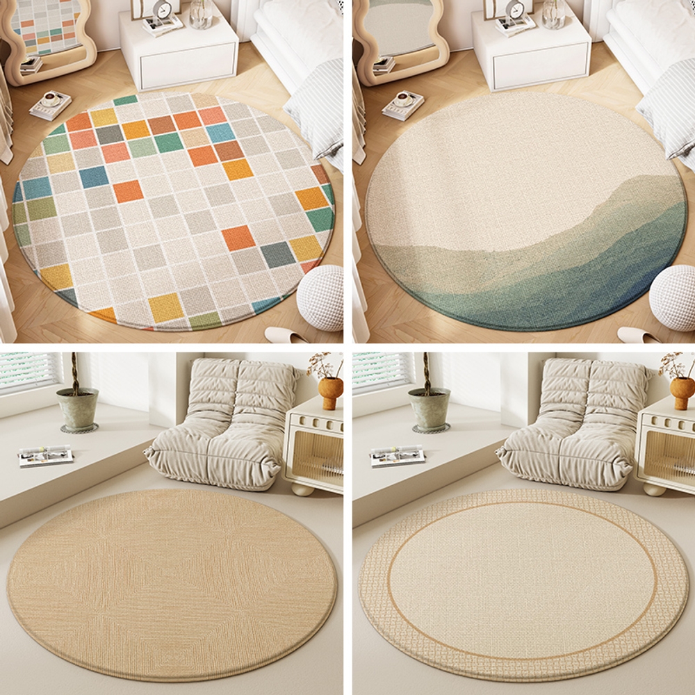 유럽풍 원형러그 카페트 단모 사계절 거실 바닥 깔개 매트 미끄럼방지 A형 120x120cm - 상세 이미지 3