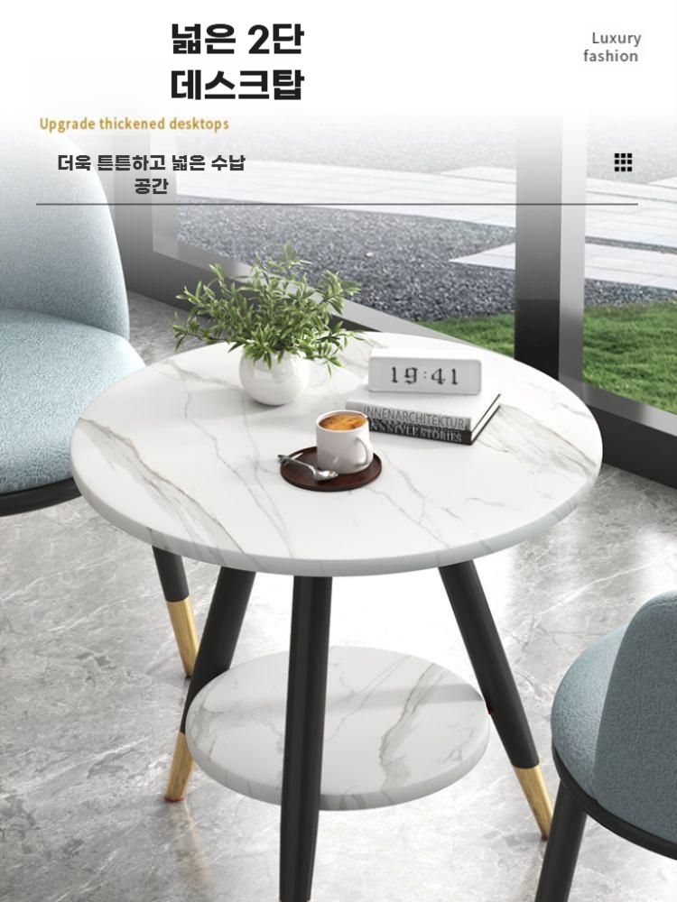 모던 테이블 의자세트 상담실 카페 티테이블 원형 탁자 원탁 테이블+그레이 배색 가죽의자 2개 - 상세 이미지 2