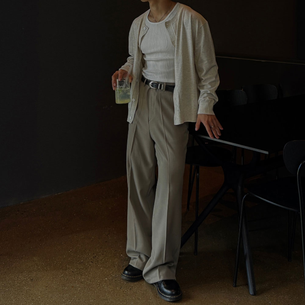 아웃핏 남자 벨라 실켓 라운드 가디건 밀리언 와이드 슬랙스 세트 셋업 데이트룩 - 상품 이미지