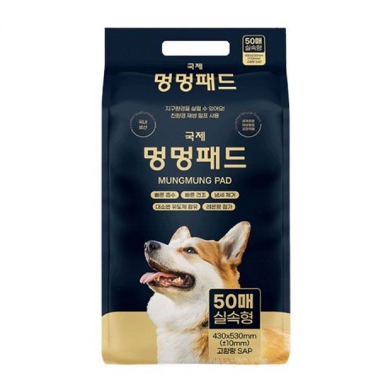 멍멍패드 강아지 배변패드 기저귀 400X500mm 50매 4개 블루포장 - 메인 이미지