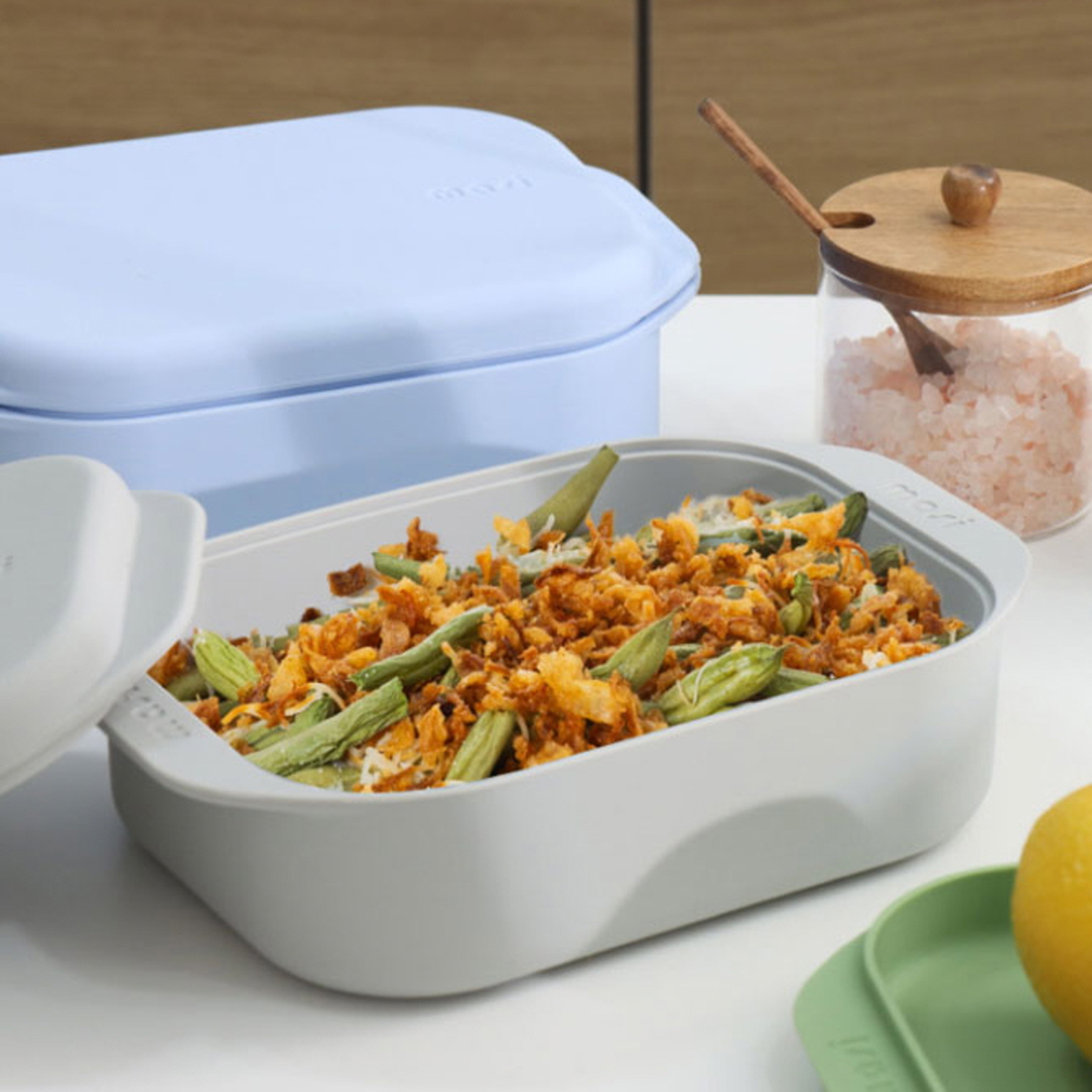사각 전자레인지 실리콘찜기 이유식 만두 야채 양배추찜기 라면용기 그라탕기 1100ml, 그레이 - 상품 이미지