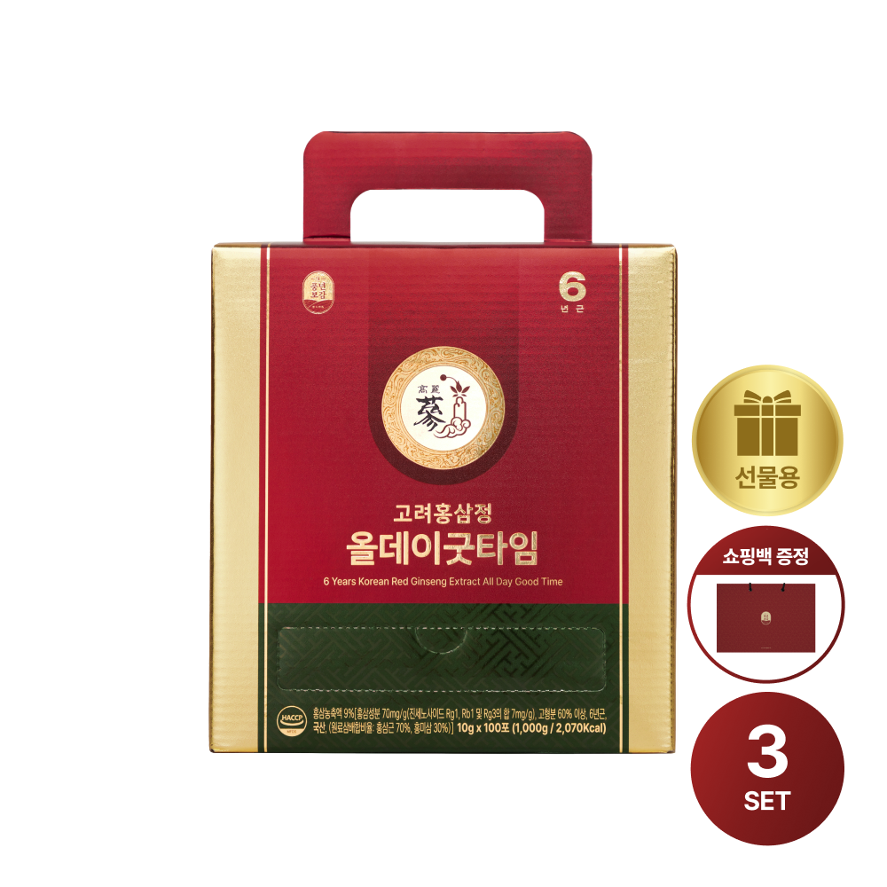 PNBG풍년보감 고려홍삼정 진액 올데이굿타임 스틱 멀티비타민 홍삼선물세트 100포, 3개 - 상품 이미지