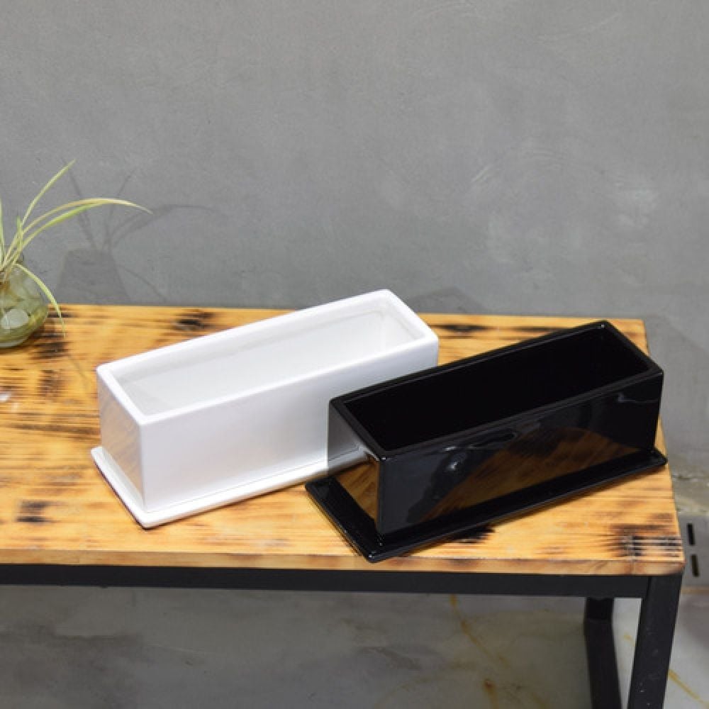 모던 유광 도기화분 옆이 넓은 직사각 30x10x10cm 블랙 유광 - 상품 이미지