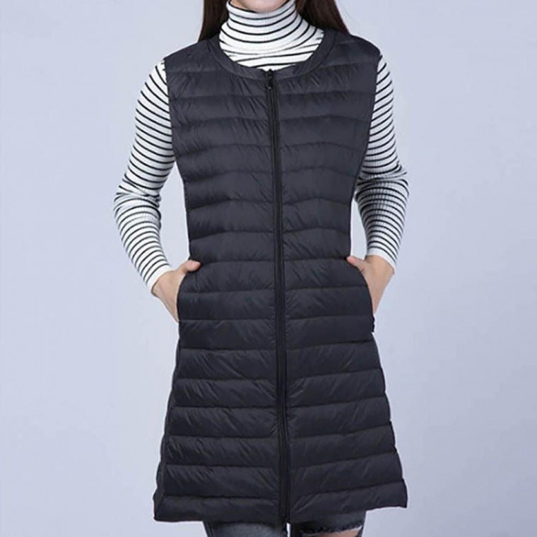 여자 경량 롱 방한 조끼 패딩 스타일 겨울 이너 차이나넥 세련된 데일리 학생롱 - 상품 이미지