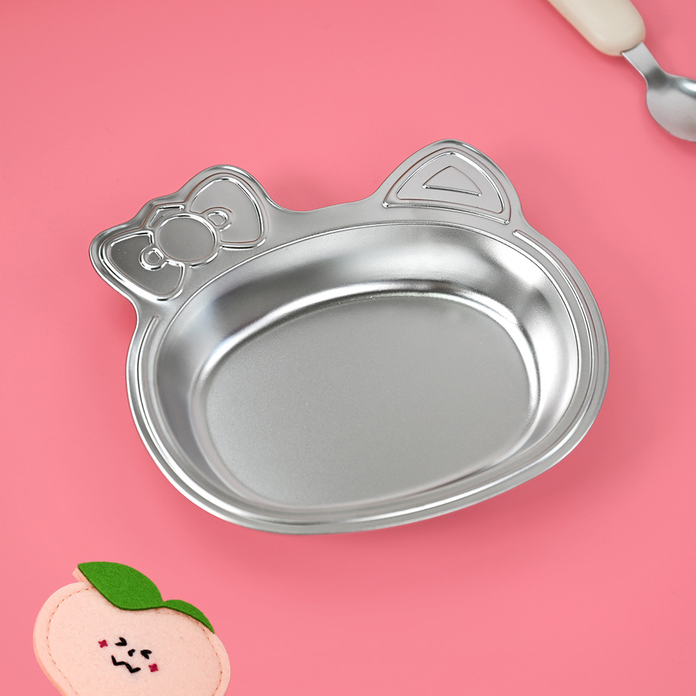 키친유 유아 스텐 간식접시 고양이 디저트 접시 어린이 나눔 그릇 과자 아기 앞접시 유치원 - 상품 이미지